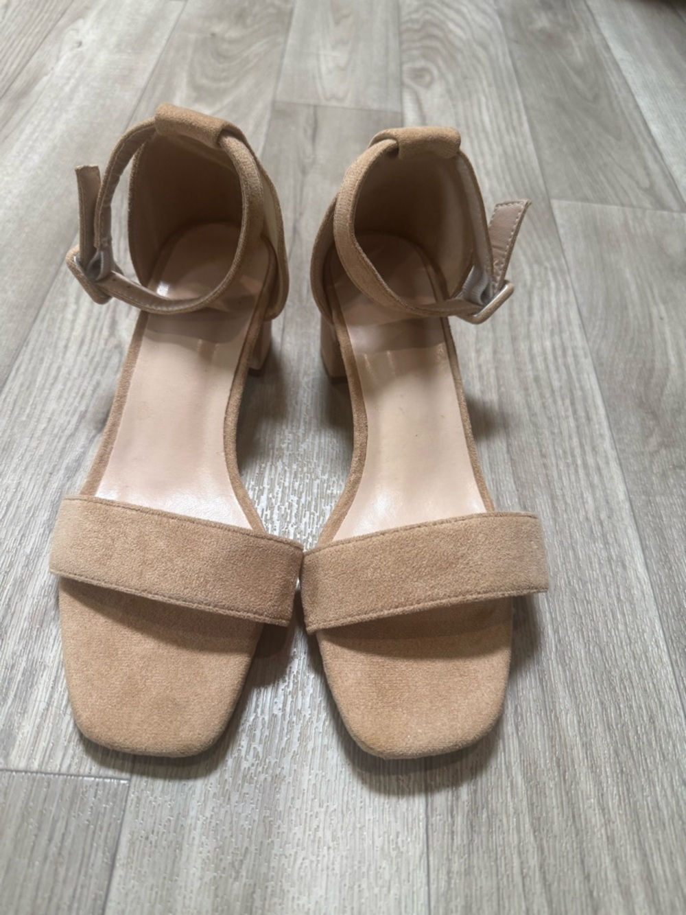 Women's Tan Suede Block Heel Sandals with Ankle Strap